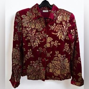 Erin by Erin London Red & Gold Velvet Floral Burnout Button Down Shirt - Sz M